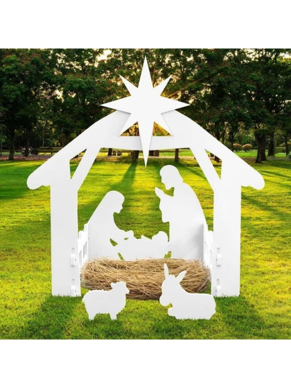 Large Outdoor Nativity Scene Set | White Christmas Yard Decor for Festive